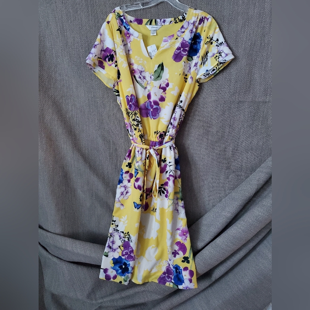 Christopher & Banks Yellow and Purple Floral Midi Dress